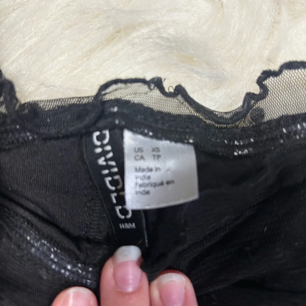 Divided Black Tulle / Lace Velvet Polka Dot Rouched Long Sleeve Crop Top size XS